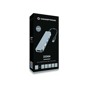 Hub Udhëtimi CONCEPTRONIC 4-në-1 USB-C në HDMI/2xUSB 3.0 60W PD - Hiri - 3