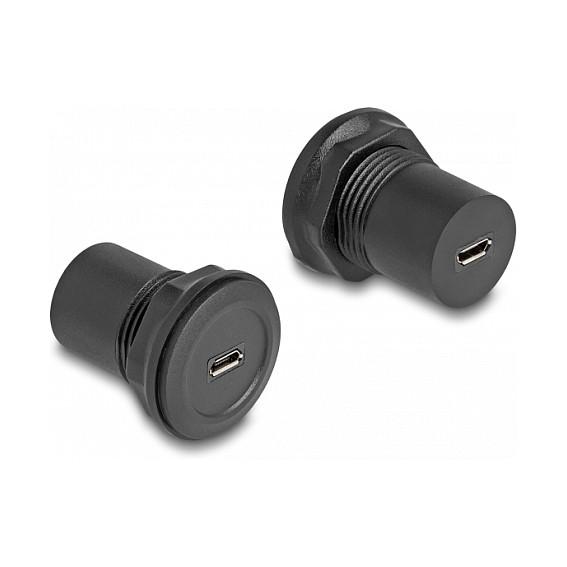 Adapter USB DeLOCK 66743 / USB Micro-B në USB Micro-B / USB 2.0 / Montim në panel - Zezë - 1