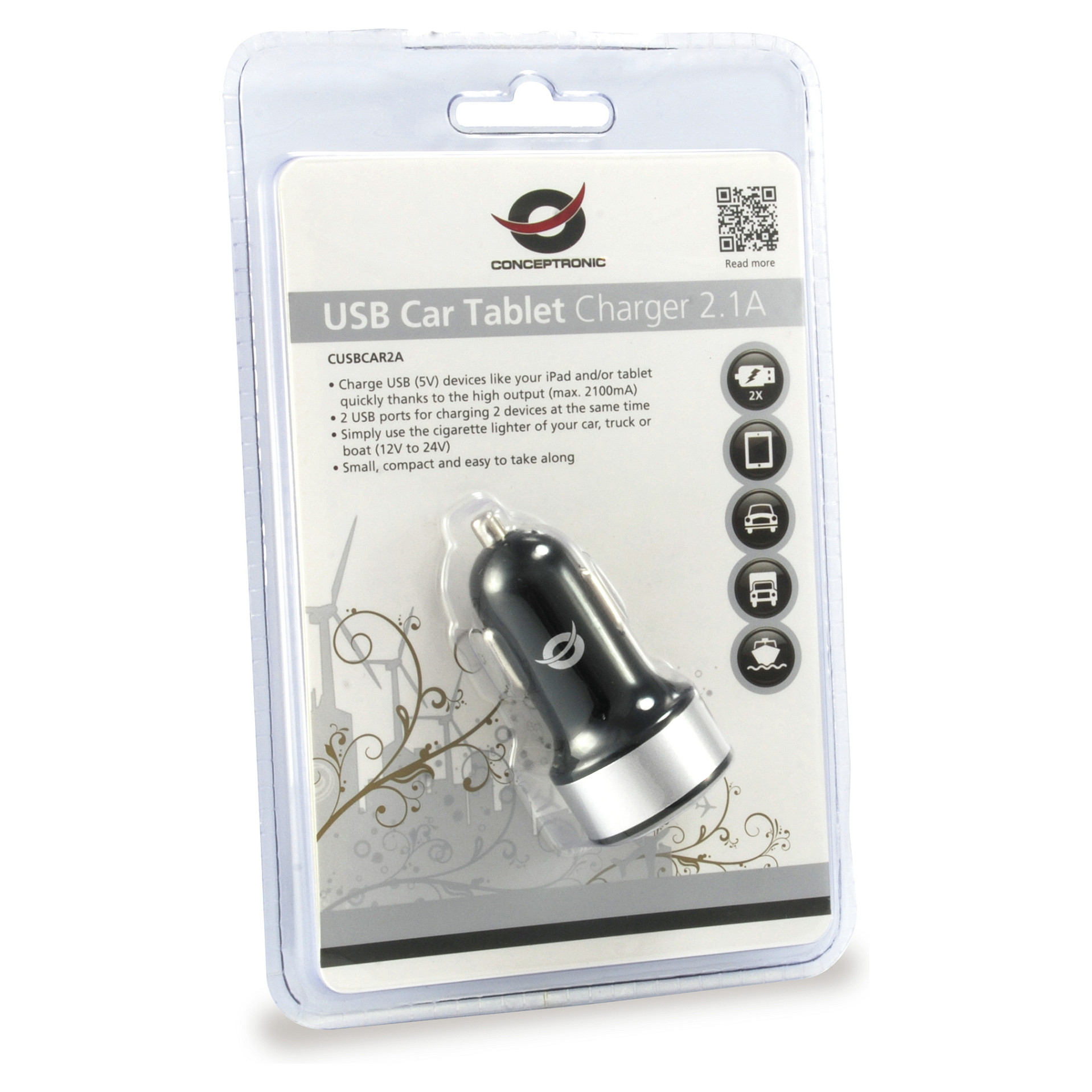 Conceptronic 2-Port USB Car Charger / 2x USB-A / 10.5W – Zezë - 6