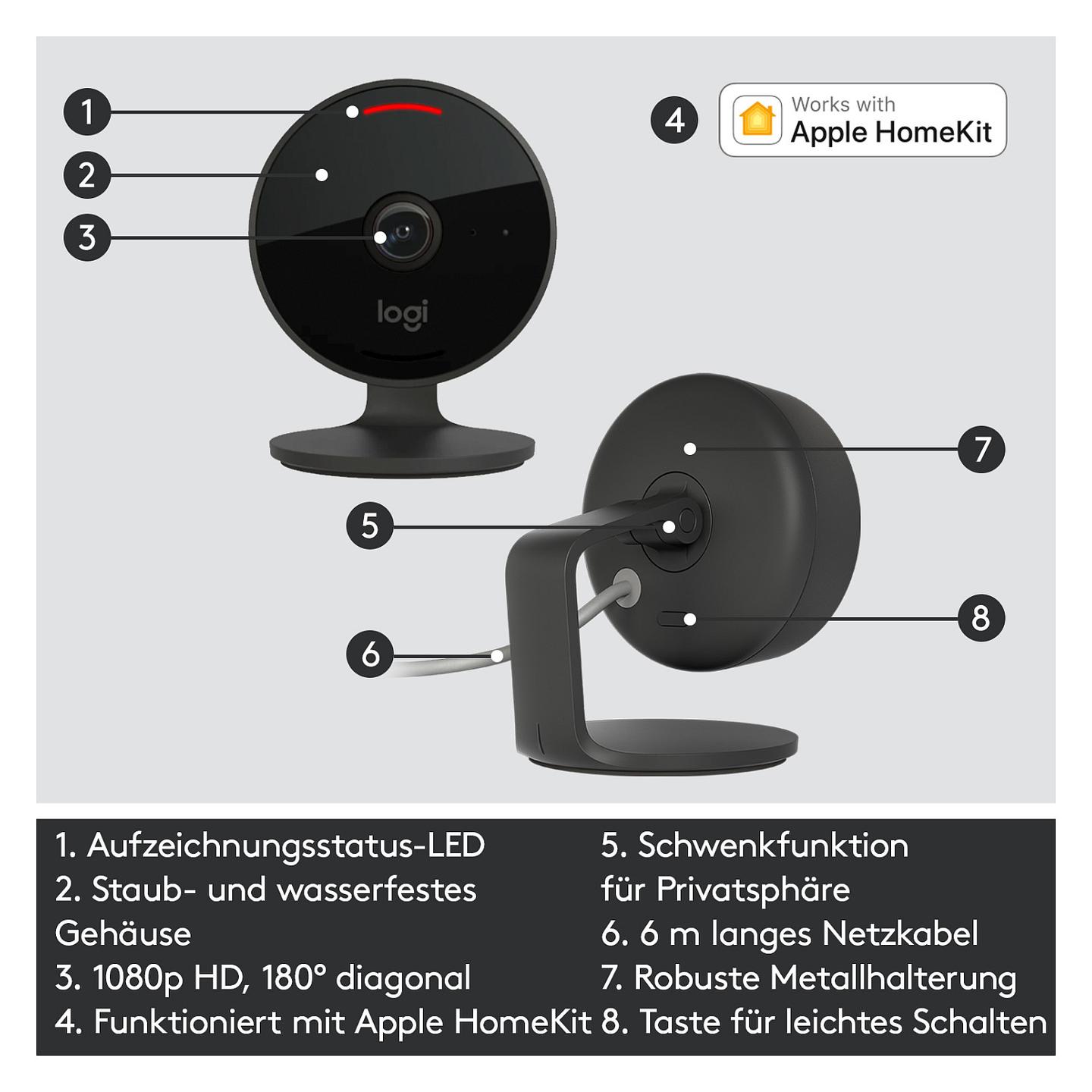Kamerë Sigurie IP CCTV Logitech Circle View, 1080p, Wi-Fi, 180°, Night Vision, IP64 - Zezë - 13