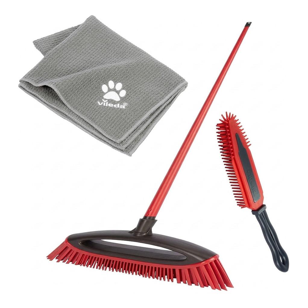 Set pastrimi Vileda Pet Pro ALWAYS CLEAN / 3 copë / Furçë elektrostatike / Peshqir mikrofibër XL 65x100cm - Kuqe/Gri - 1