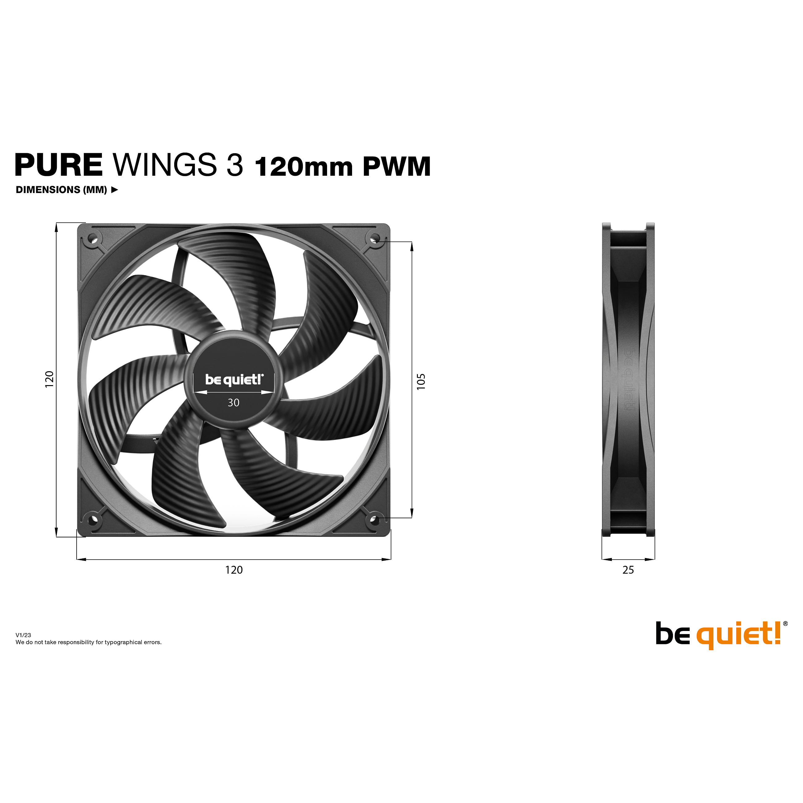 Ftohës për Kasë be quiet! Pure Wings 3 / 120mm / 1600 RPM / PWM / 3 Pack – Zezë - 5