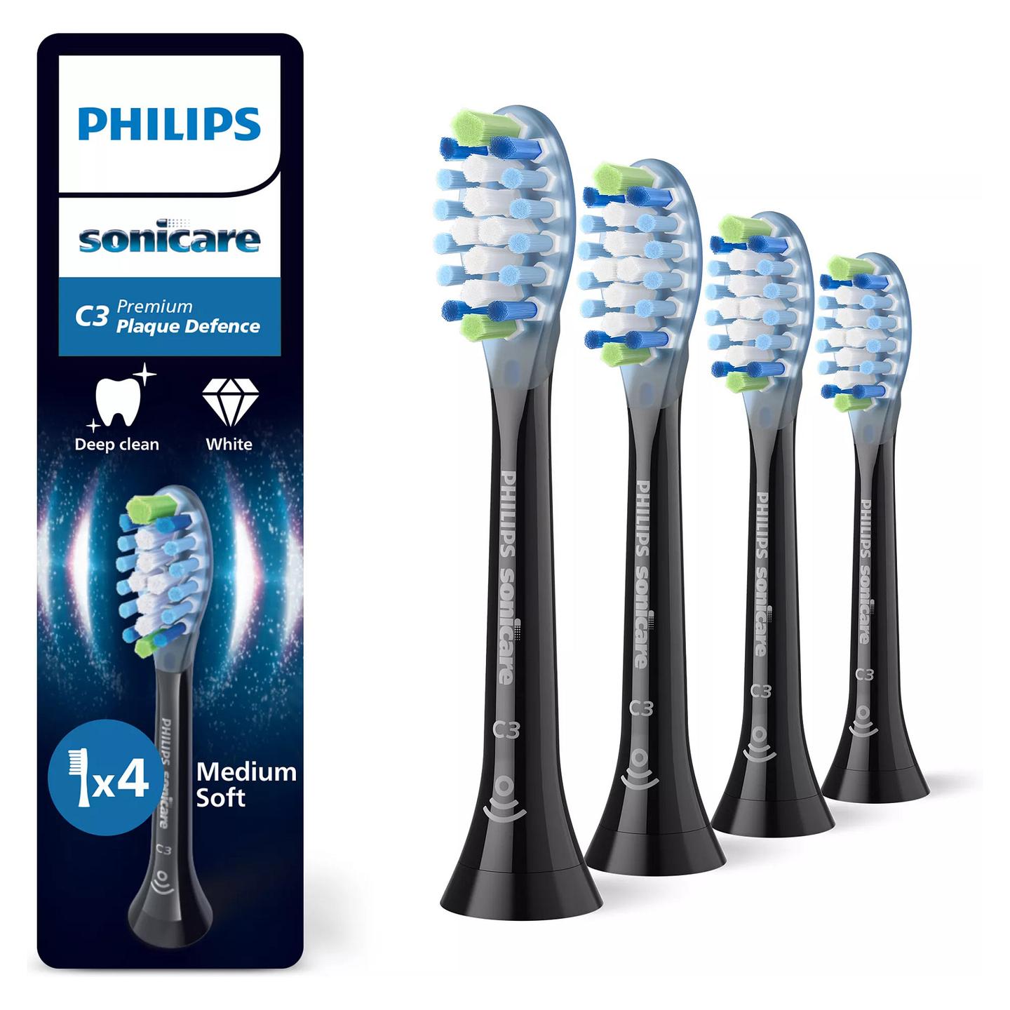 Koka zëvendësuese për furçë elektrike Philips Sonicare C3 Premium Plaque Defence / 4 copë / Medium Soft / Click-on / Plaque Control – Zezë - 1