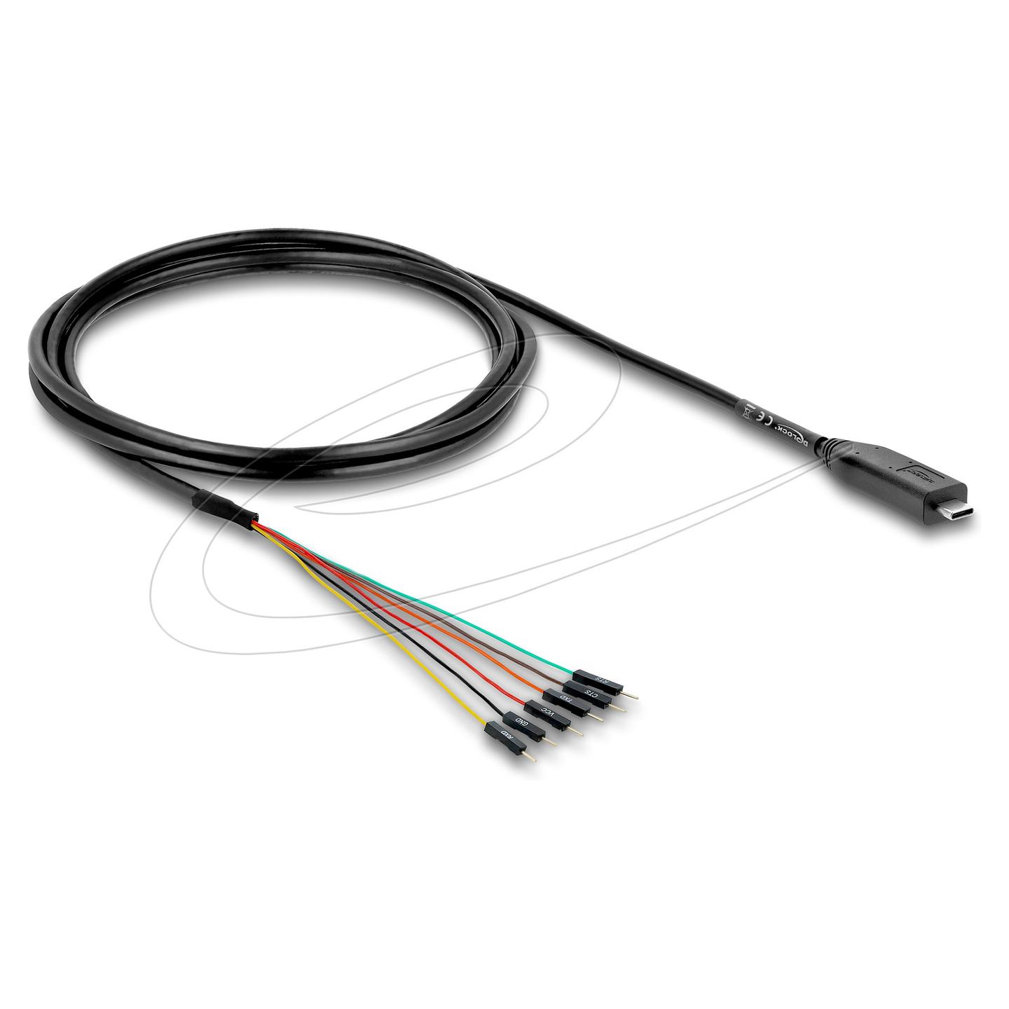 Kabllo seriale DeLOCK 63983, USB-C në UART TTL 3,3 V, 6 pina, FTDI FT232RL, 1,8 m - Zezë - 2