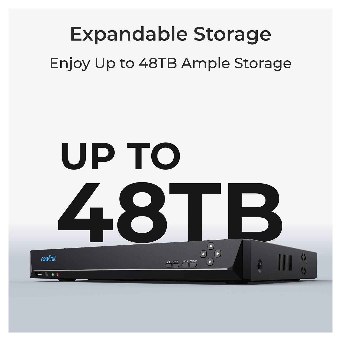 NVR Reolink NVS36, 36-Kanal, deri 16MP, 3× SATA deri 48TB, 4× RJ45 për Kamera, Gigabit Ethernet, HDMI, VGA, 8× Alarm In, 4× Alarm Out - Zezë - 5