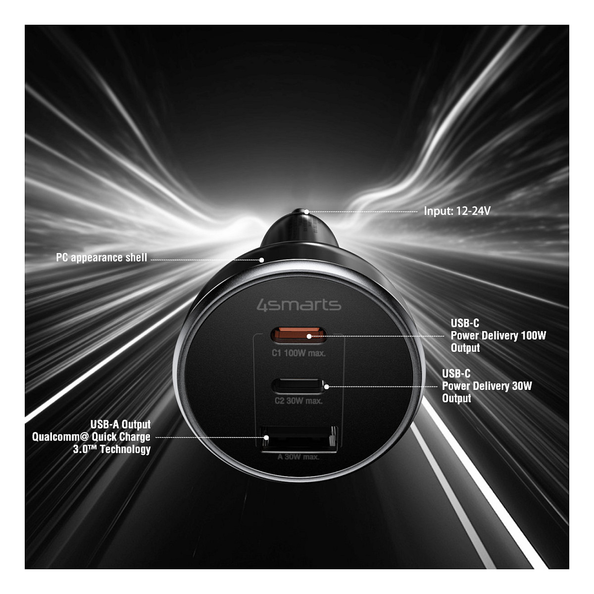 Adapter 4smarts VoltRoad Ultimate / për veturë / 160W / i zi - 4