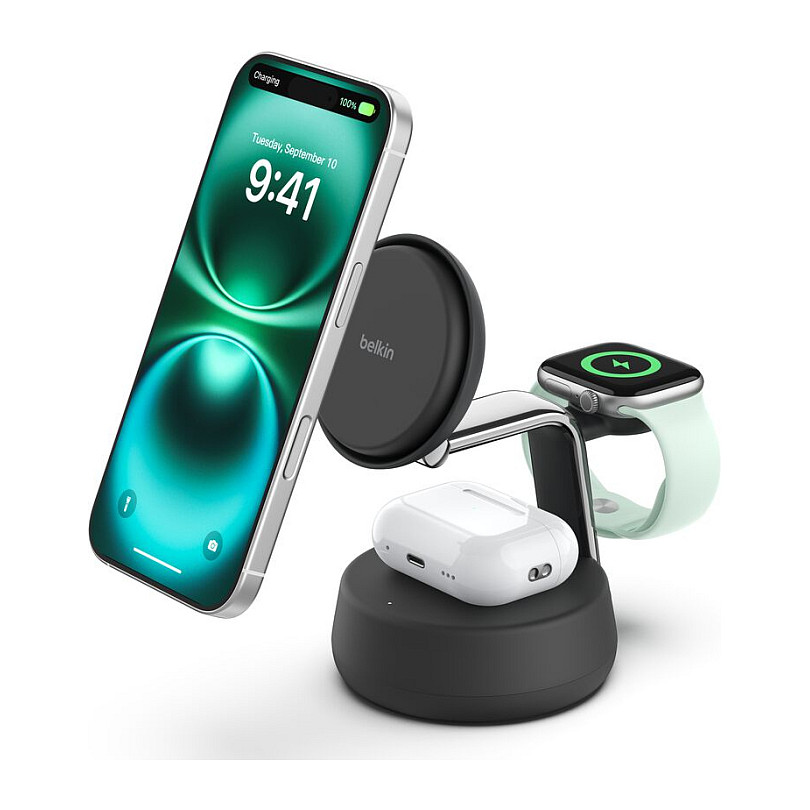 Karikues Pa Kabllo Belkin UltraCharge Pro WIZ040KQCH / 3 në 1 / Qi2 25W / USB-C / Me Adapter 45W - Antracit