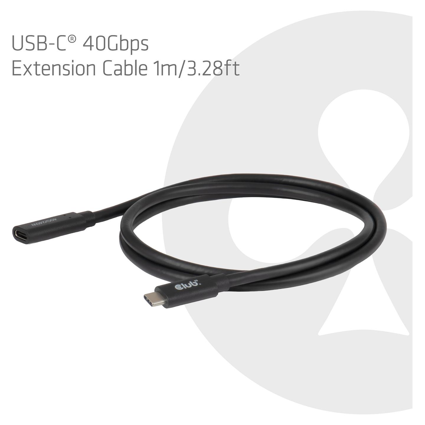 Kabllo USB Club 3D CAC-2502 / USB-C Mashkull në USB-C Femër / 40 Gbit/s / 240W / 8K@60Hz / 1m - Zezë - 2