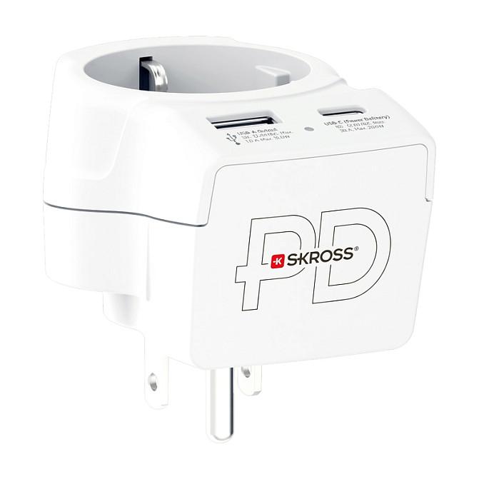 Adapter Udhëtimi SKROSS Europe to US USB AC20PD / 1x USB-C PD 20W / 1x USB-A / Type C, E & F në Type B / 2 & 3-Pin / 100-250V / 16A – Bardhë - 2