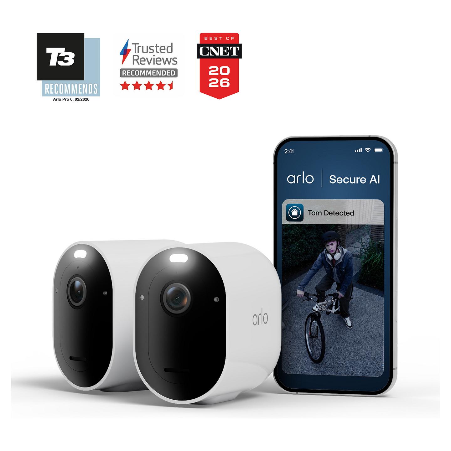 Kamerë Sigurie IP CCTV Arlo Pro 6 2K+, VMC4270P-100EUS, 4MP, 160°, Dual-Band Wi-Fi, Color Night Vision, 2-Way Audio, 2er Set - Bardhë - 14