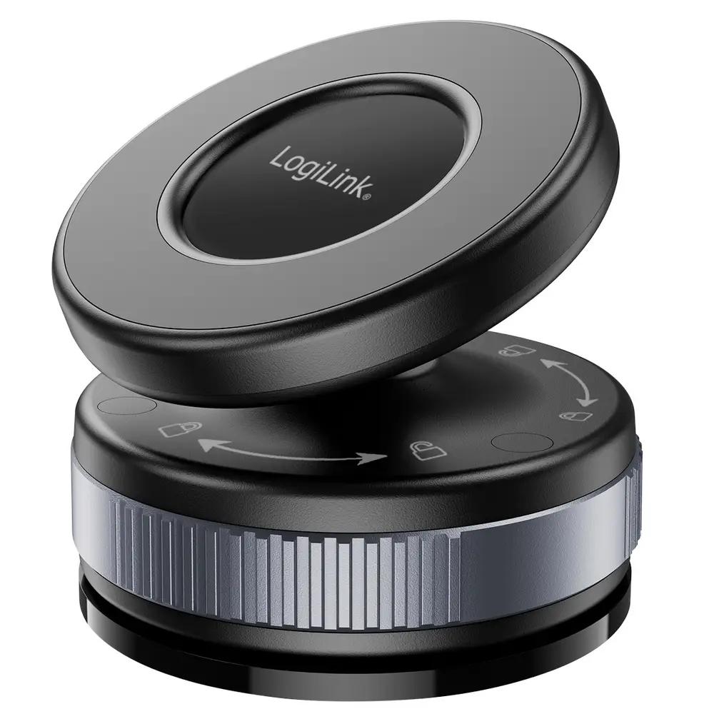 Mbajtës telefoni për veturë LogiLink AA0197 / Vacuum Magnetic / MagSafe / 360° / Twist-Lock – Zezë