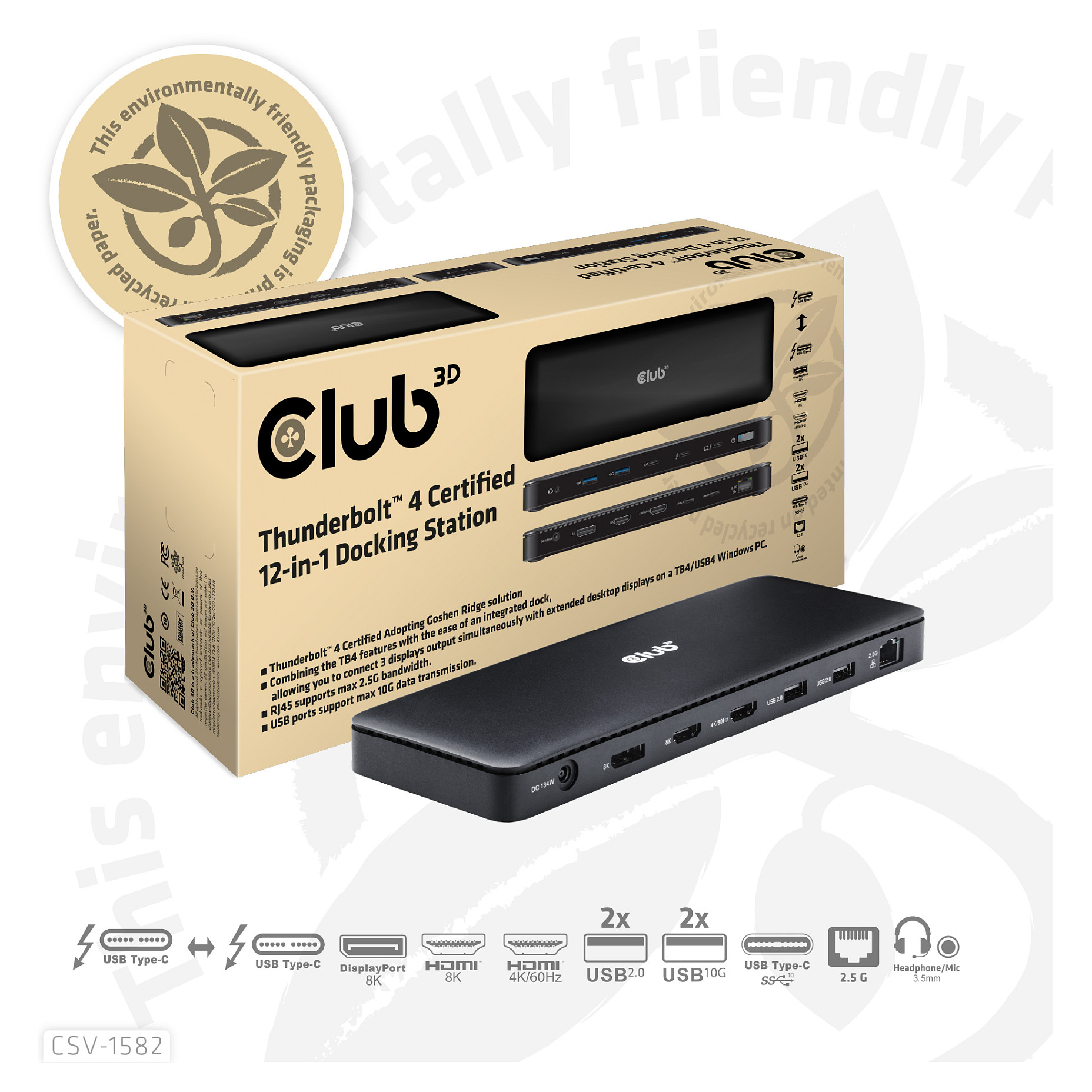 Docking Station Club3D Thunderbolt 4 / 12-in-1 / 3 Ekrane / USB-C / HDMI / DP / LAN - Zezë - 8