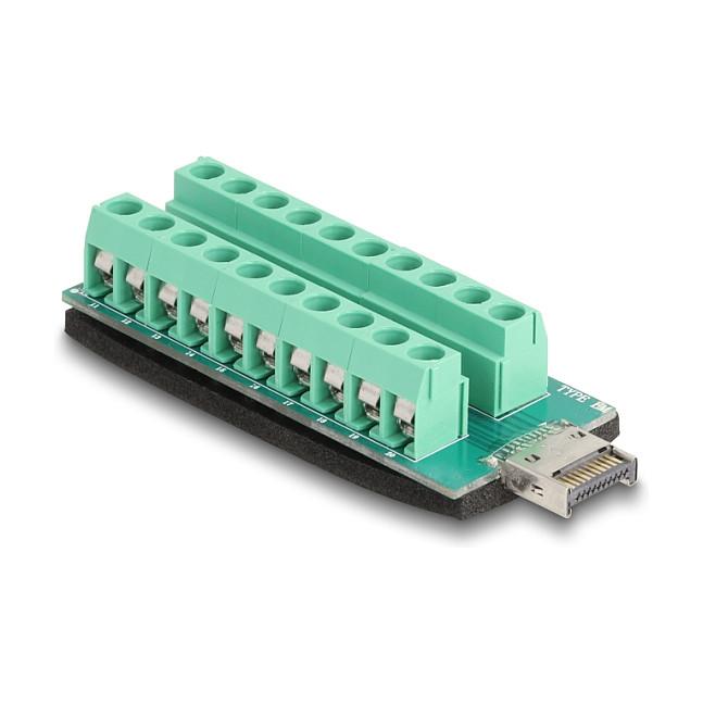 Adapter USB DeLOCK 67188 / USB 10 Gbps / Type-E Key A Mashkull në Terminal Block 20-Pin / 5 mm - Gjelbër - 1