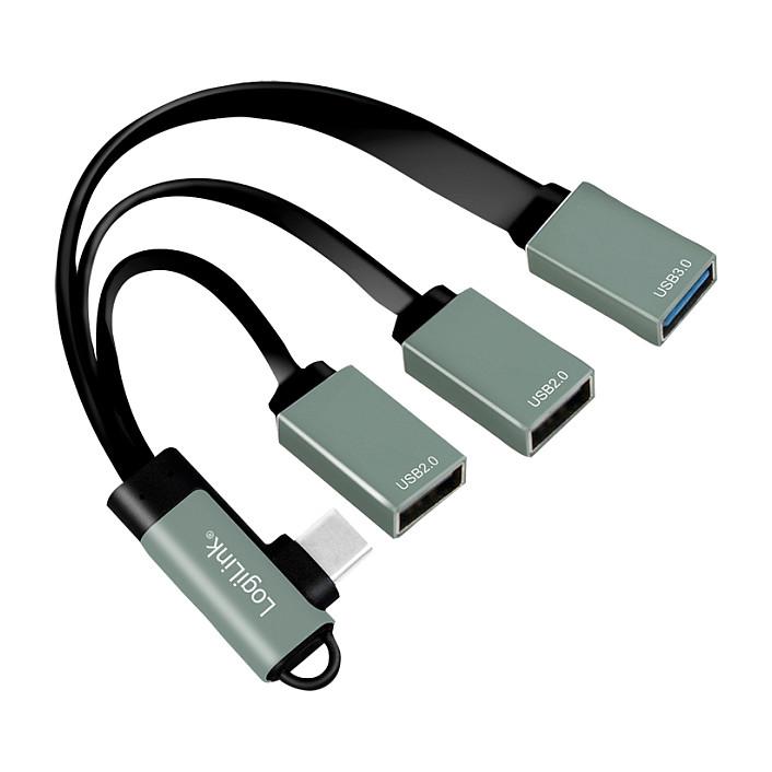 Splitter USB LogiLink UA0361 / USB-C / 3x USB / 90° - Zezë/Gjelbër