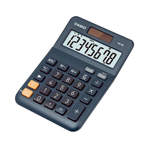 Kalkulator Casio MS-8E, 8 Shifra, Ekran LCD XL, Energji Solare dhe Bateri, Konvertim Valutor – Blu e Errët