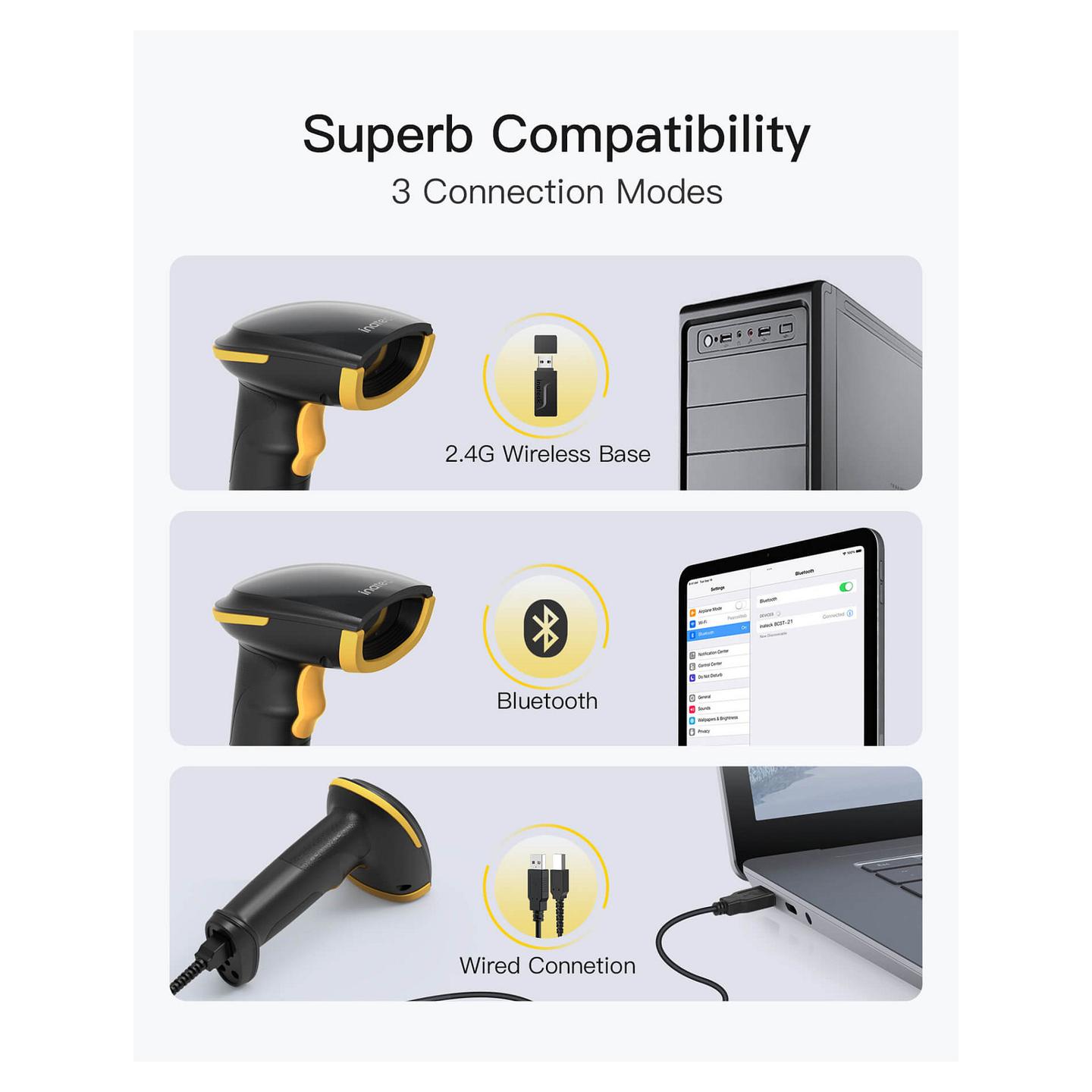 Skaner Dore Inateck BCST-23, 1D/2D, Bluetooth, 2.4GHz, USB - Zezë/Verdhë - 3