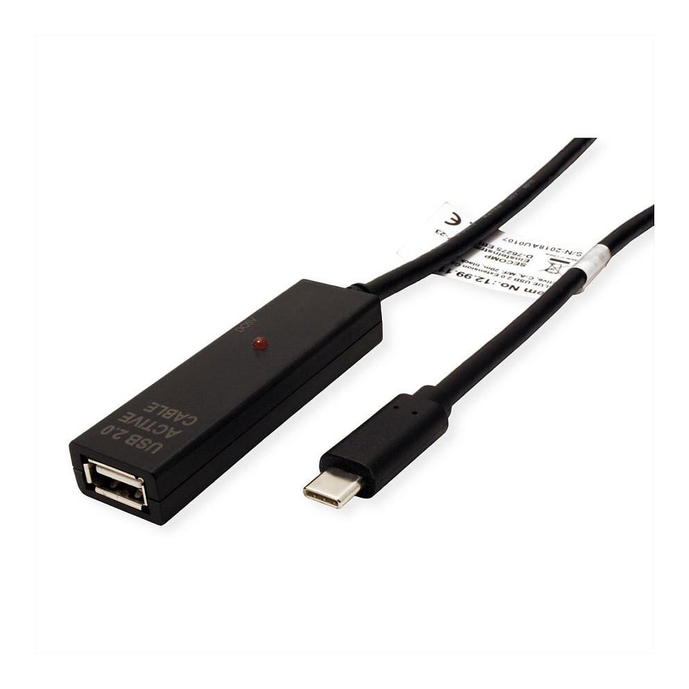 Kabllo USB VALUE 12.99.1114, USB-C Mashkull në USB-A Femër, USB 2.0, 480Mbps, 20m, Zgjatuese Aktive - Zezë - 4