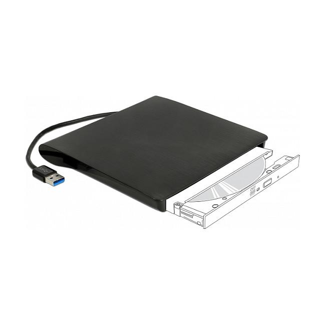Kuti e jashtme për lexues optik DeLOCK 42603, Slim SATA 9,5 mm, USB-A 3.0, 5 Gbit/s - Zezë