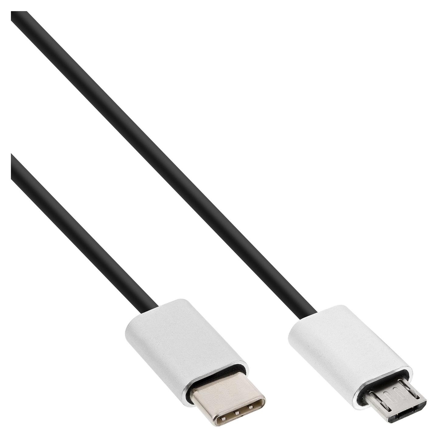 Kabllo USB InLine 35846, USB-C në Micro-USB-B, 0.5 m, USB 2.0, 480 Mbps, 2.4 A - Zezë