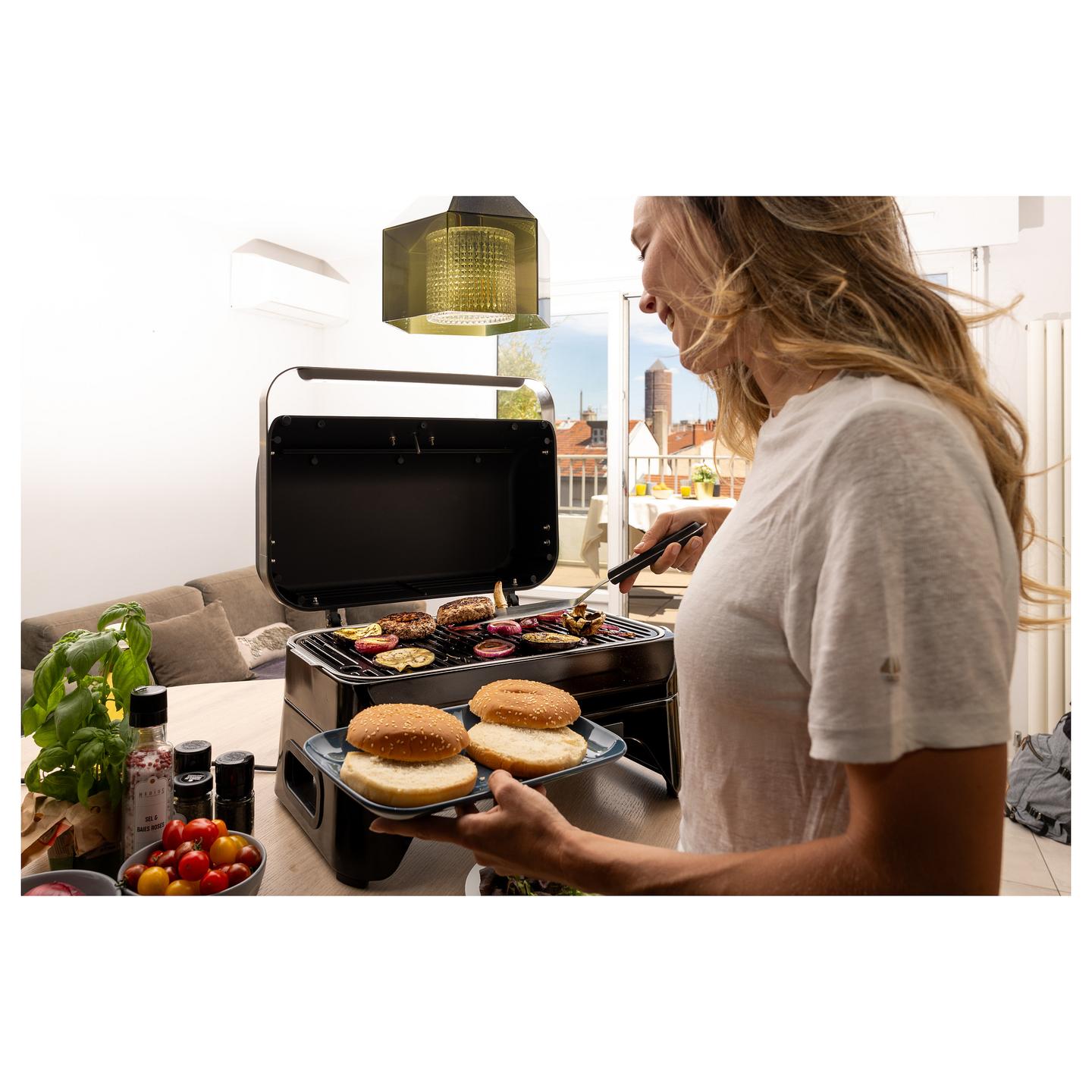 Grill Elektrik CAMPINGAZ Attitude 2GO Electric, 2.2kW, 48x26cm, Gize e Emajlur, Termometër - Zezë - 10