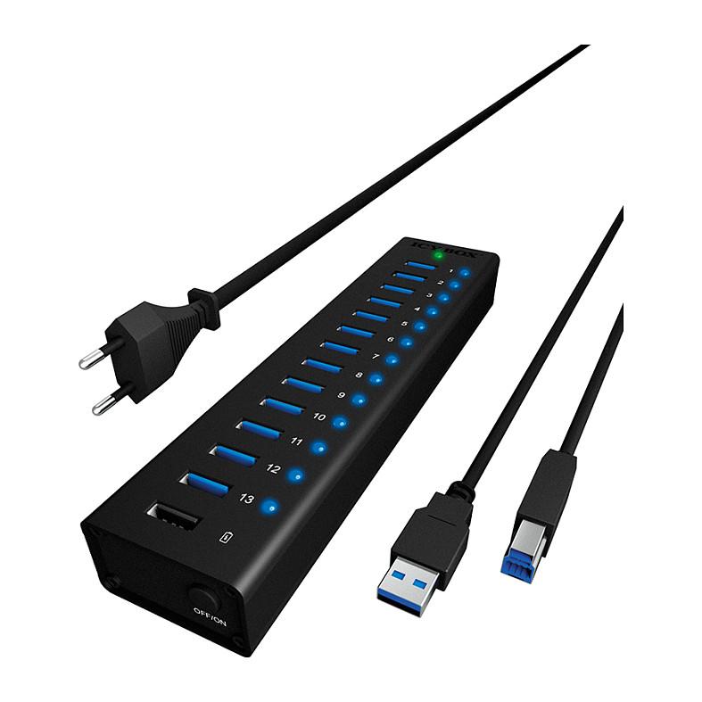 Splitter USB ICY BOX IB-AC6113 / 14x USB-A / USB 3.2 Gen 1 / USB-B / 5 Gbit/s / 12V/5A - Zezë