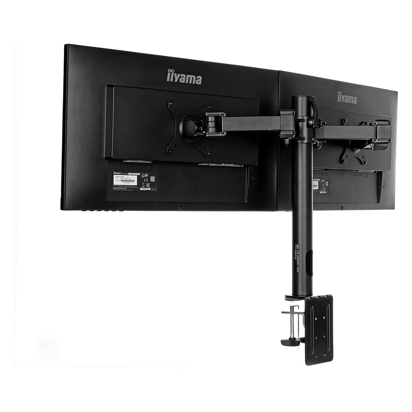 Mbajtëse për Monitor iiyama DS1002C-B1 / 2 Monitorë / 10"-32" / 10kg për Monitor / Clamp / Rregullim Lartësie 200-400mm / Tilt -85° deri +15° / Swivel 180° / Pivot 90° - Zezë - 7