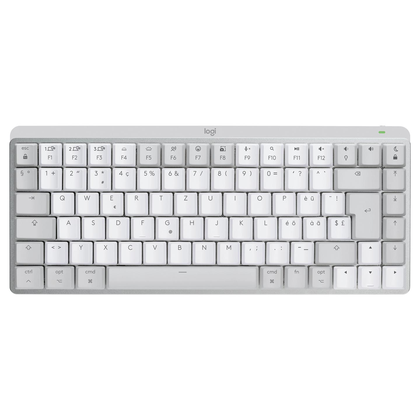 Tastierë pa kabllo Logitech MX Mechanical Mini for Mac, Mekanike, Tactile Quiet, Bluetooth, Ndriçim Inteligjent, QWERTZ Zvicerane (CH) – Gri , Bardhë e Çelët - 4