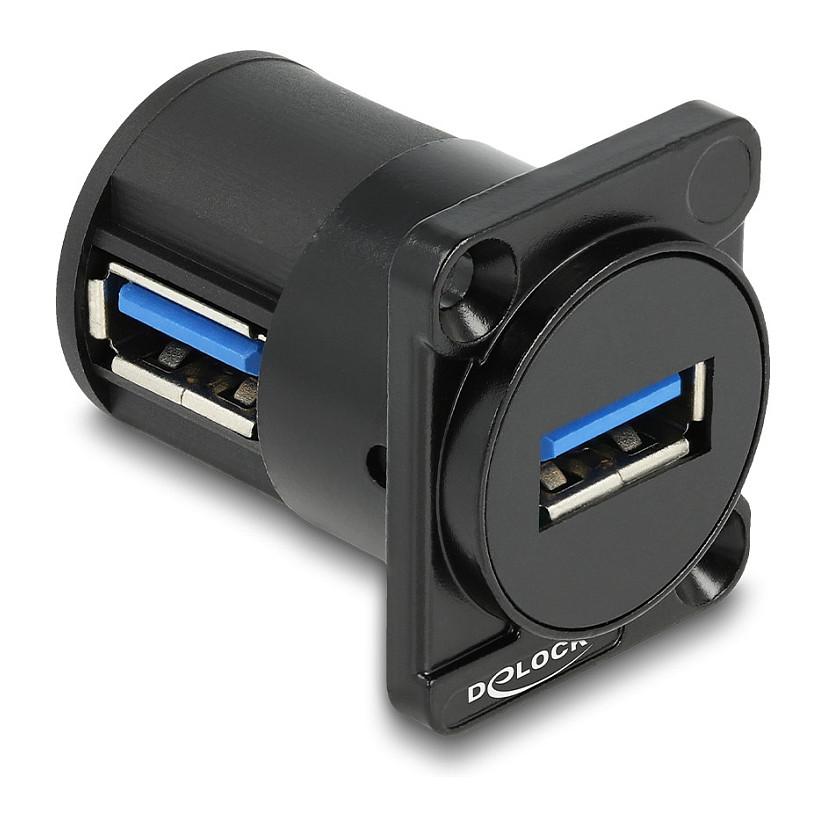 Modul USB DeLOCK 88059, USB 2.0 Type-A Femër në Type-A Femër, Konektor me Kënd 90°, Montim D-Type – Zezë