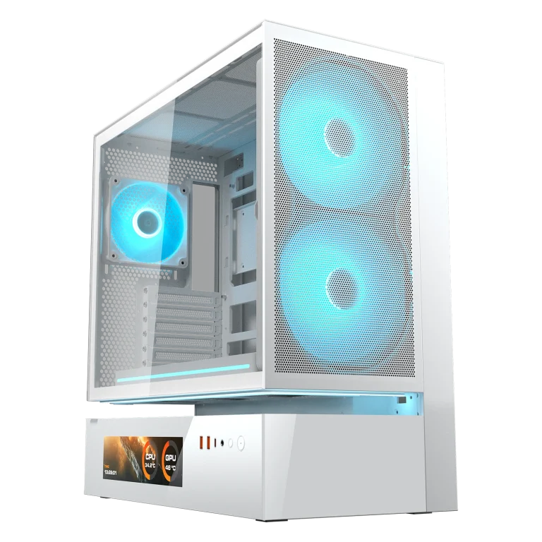 Kasë PC COUGAR CFV235 Vision / Mid Tower / ATX / 2x 160mm + 1x 120mm Fan / 9.16" LCD / Tempered Glass / 360mm Radiator / ARGB - Bardhë