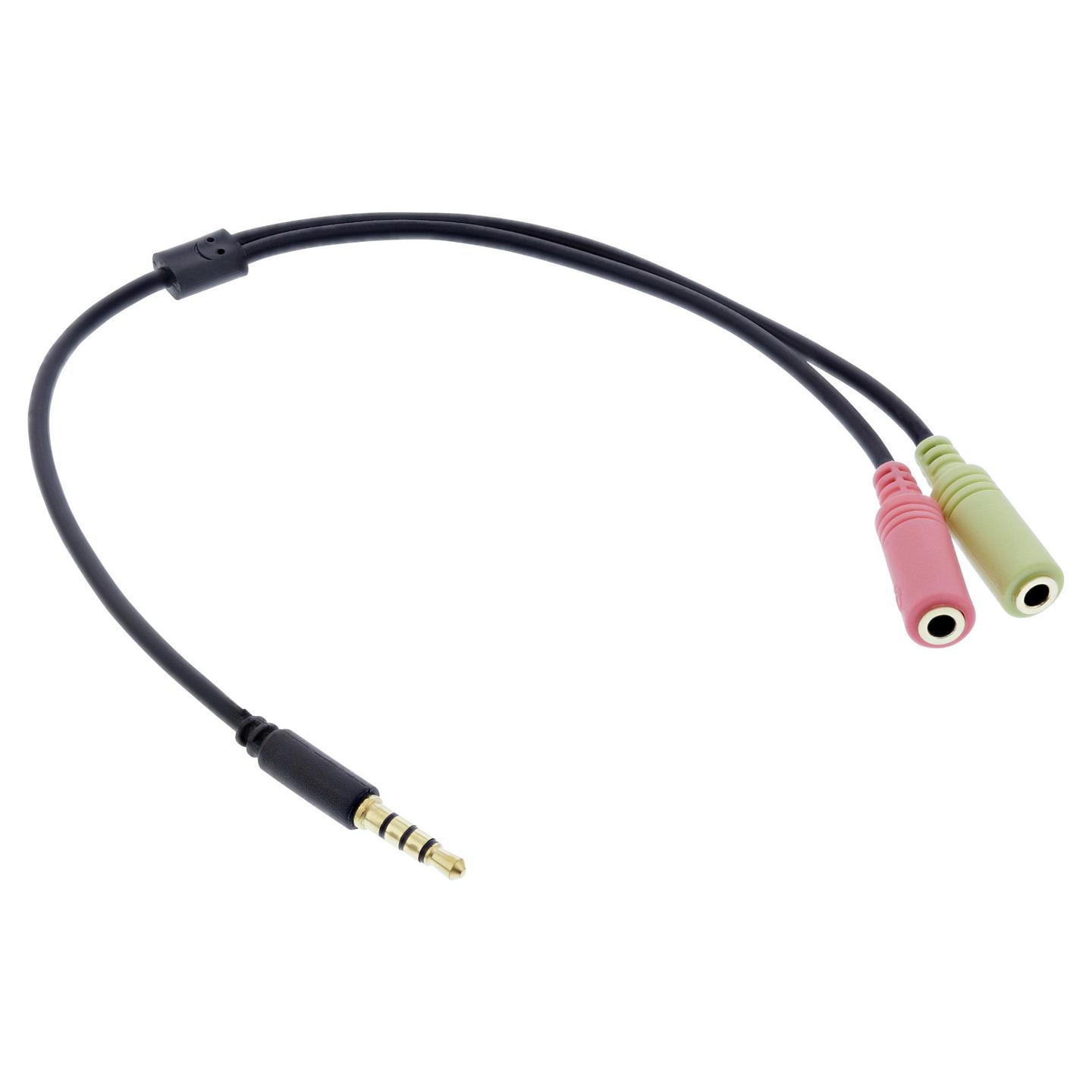 Adapter Audio InLine 99302I, 3.5mm 4-pin në 2x 3.5mm, CTIA – Zezë