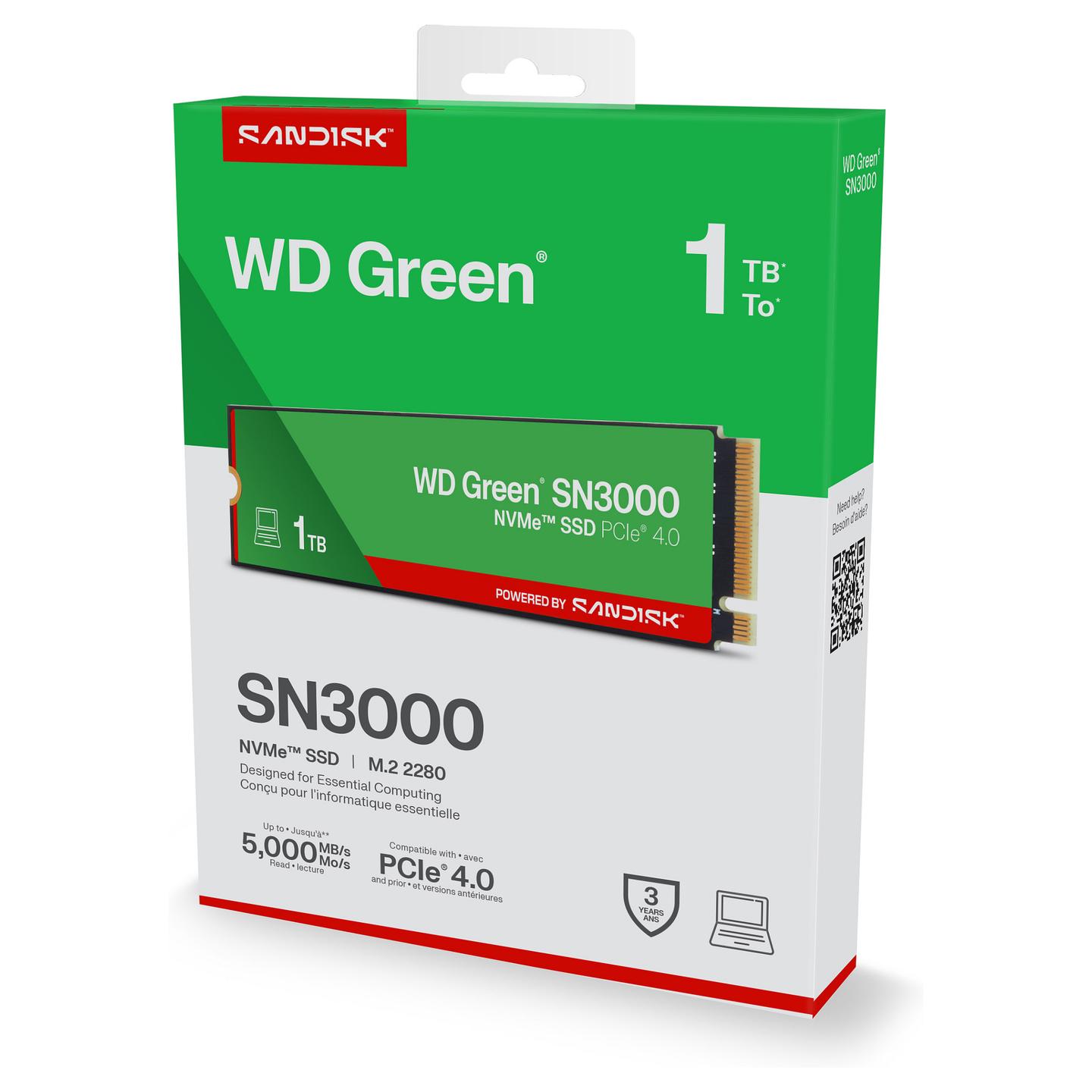 SSD e Brendshme Western Digital Green SN3000 / 1TB / M.2 2280 / PCIe 4.0 NVMe / 5000MB/s Read / 4200MB/s Write - 6