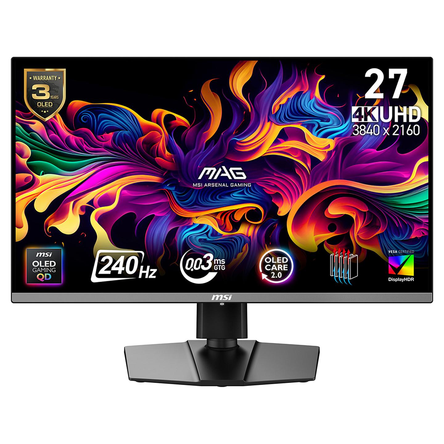Monitor Gaming MSI MAG 272UP QD-OLED X24 / 26.5" / 4K UHD QD-OLED / 240Hz / 0.03ms / HDMI+DP+USB-C - Zezë - 1