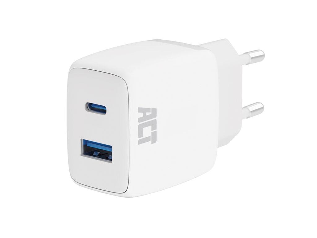 Karikues ACT AC2122, 20W, USB-C + USB-A, Power Delivery PPS, Quick Charge 3.0, GaNFast - Bardhë