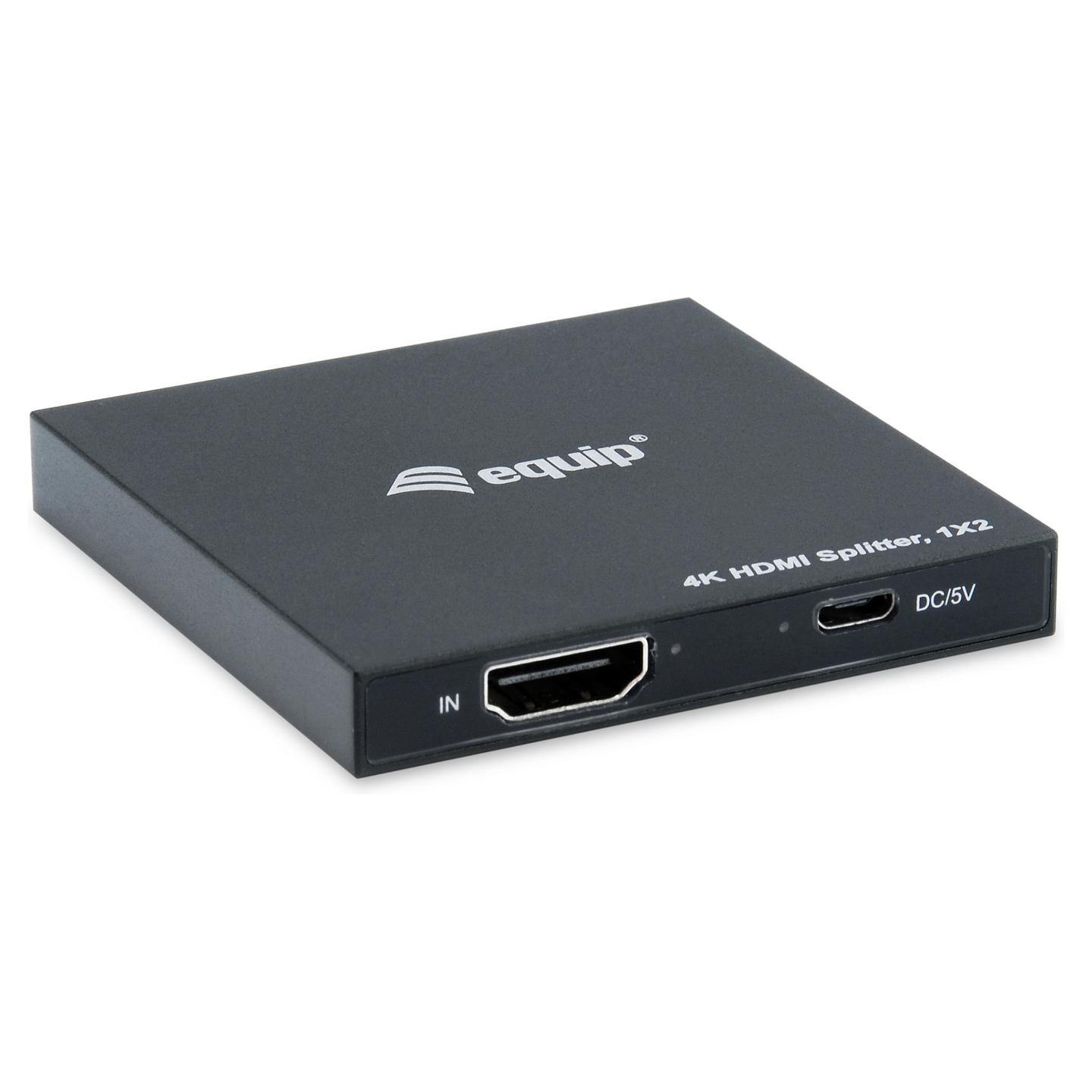 Splitter HDMI equip 332715, 1 hyrje HDMI në 2 dalje HDMI, HDMI 1.4, 4K, USB, Alumin - Zezë