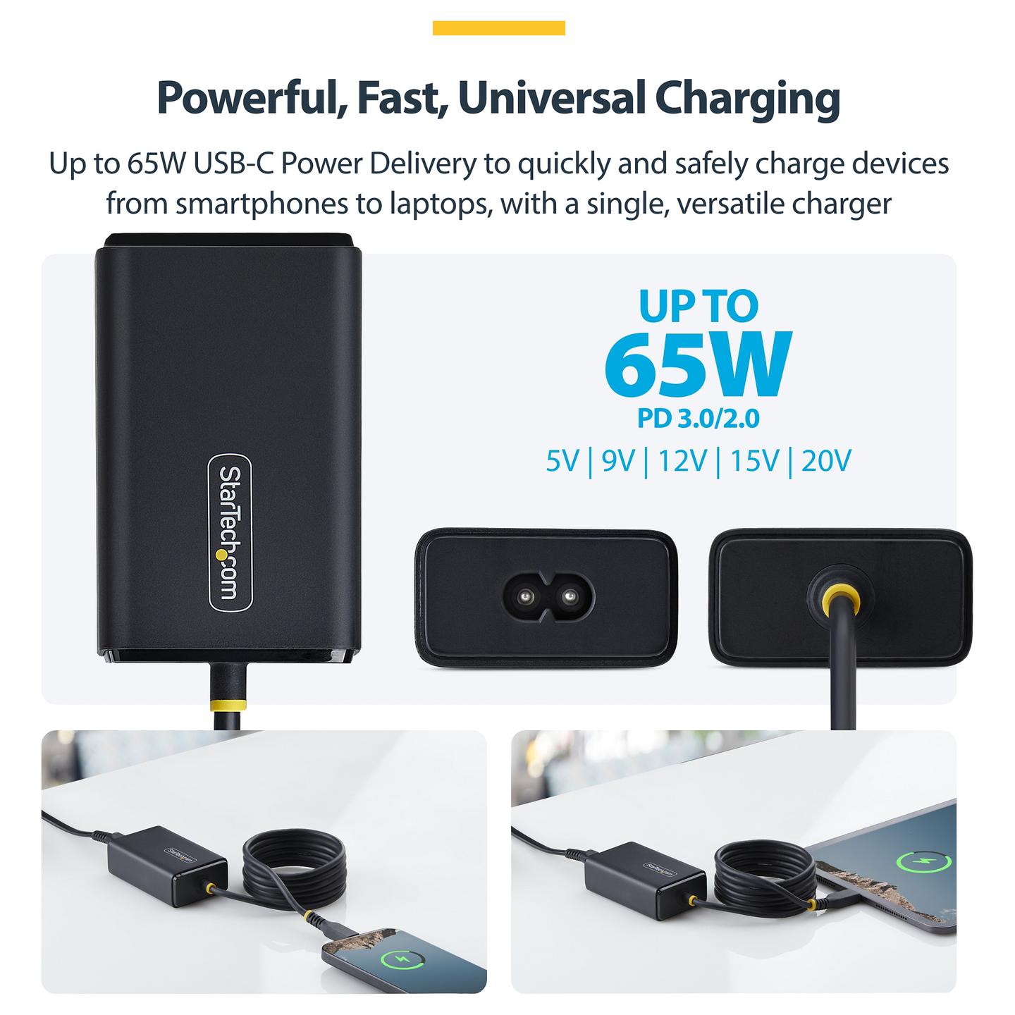 Adapter për Laptop StarTech.com 165LE-USB-C-CHARGER, USB-C, 65W, Power Delivery 3.0, Kabllo 1.5m - Zezë - 10