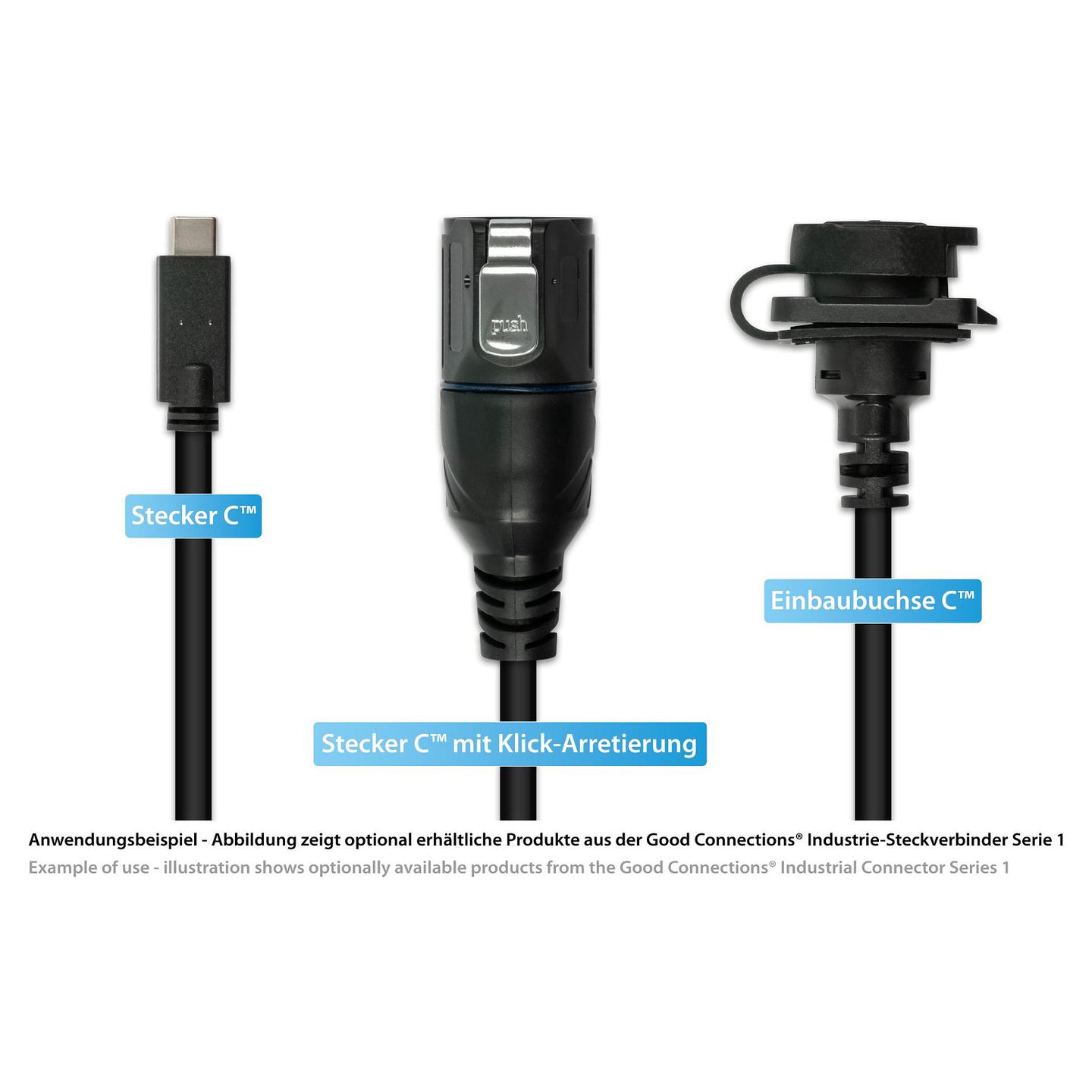 Kabllo USB ALCASA IC01-16U3102-005, USB-C mashkull në USB-C femër për montim, USB 3.2 Gen 2, 10 Gbit/s, 60 W, IP67, 0,5 m - Zezë - 6
