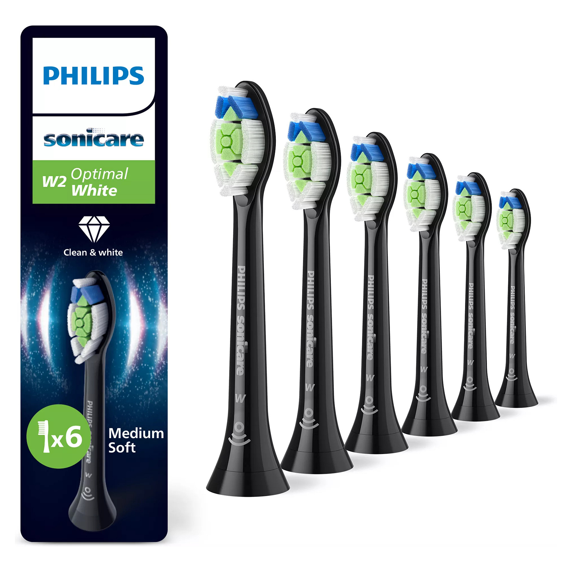 Koka zëvendësuese për furçë elektrike Philips Sonicare W2 Optimal White / 6 copë / BrushSync / Whitening – Zezë
