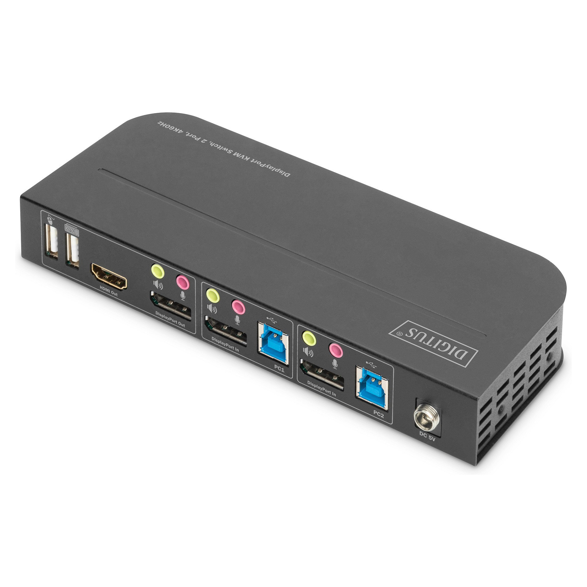 Rack KVM / DIGITUS DS-12850 KVM Switch 2-Port 4K/60Hz 2x DisplayPort në 1x DisplayPort/HDMI – Zezë - 3