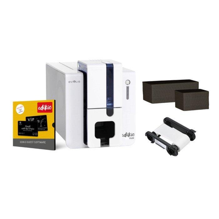 Printer kartash Evolis Edikio Guest Flex Solution, 300 DPI, USB, Ethernet, 200 karta PVC, shirit i bardhë për 1000 printime – Bardhë
