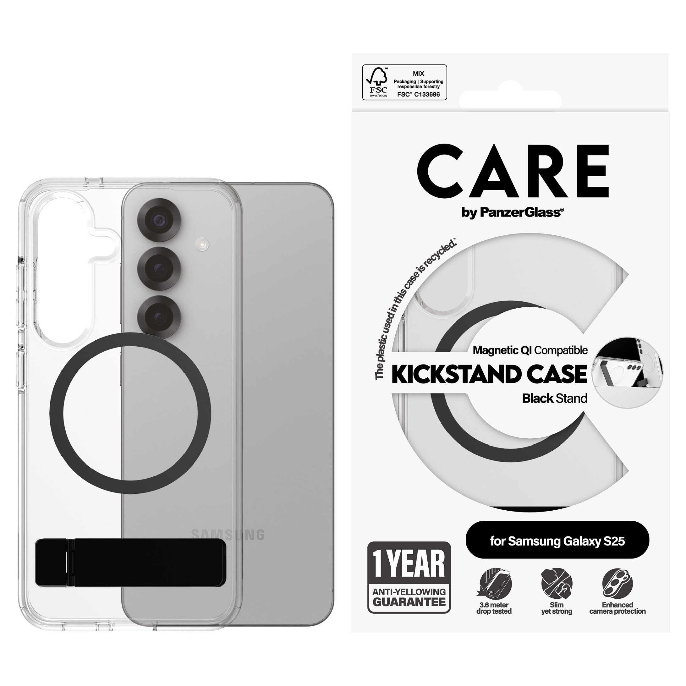 Aksesorë për telefon CARE Feature Case për Galaxy S25 me Kickstand - Transparente - 2