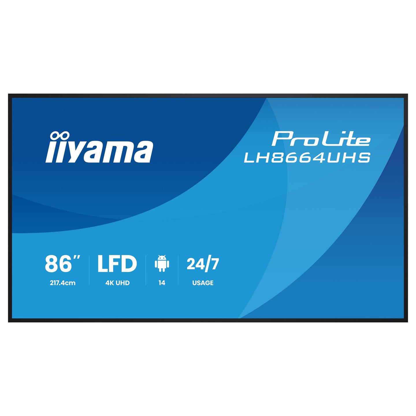 Digital Signage iiyama ProLite LH8664UHS-B3AG, 85.6", 4K UHD, IPS, 500cd/m², HDMI, USB-C - Zezë - 2