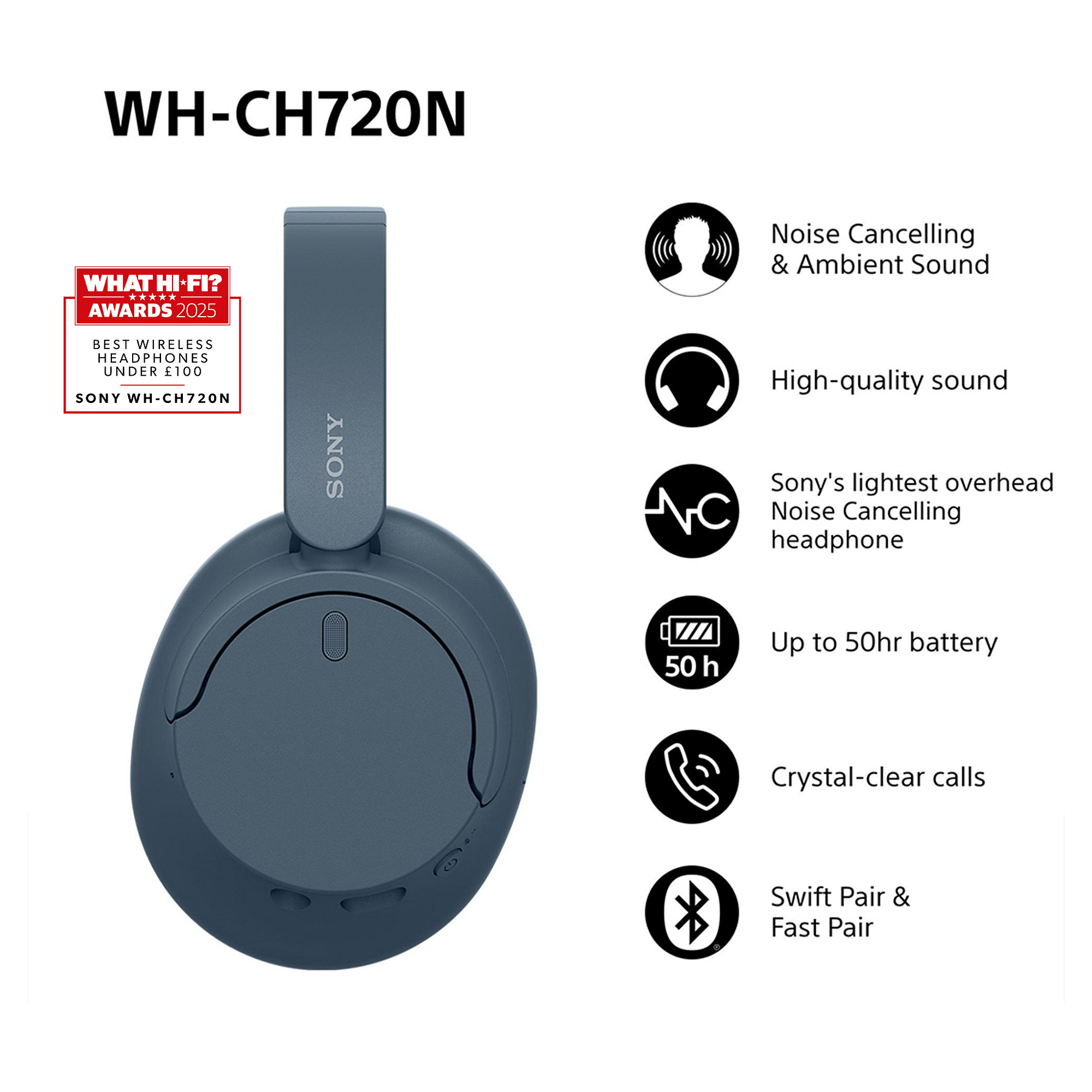 Kufje pa Kabllo Sony WH-CH720N Extra-Bass – Blu - 3