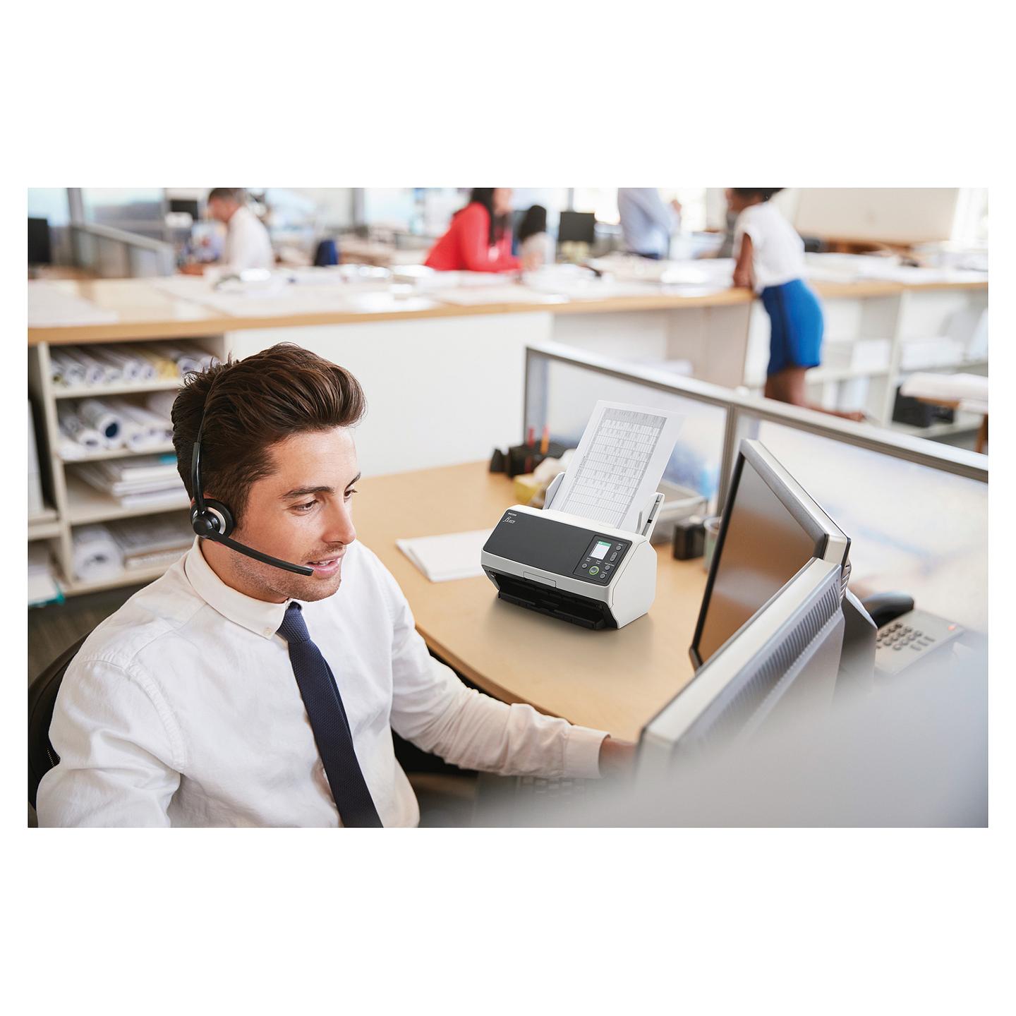 Skaner Ricoh fi-8170 / A4 / Dual CIS / 600 × 600 DPI / Duplex / 70 ppm / 140 ipm / ADF 100 Fletë / 10.000 Fletë/Ditë / USB 3.2 / Ethernet - Gri e errët/Bardhë - 7