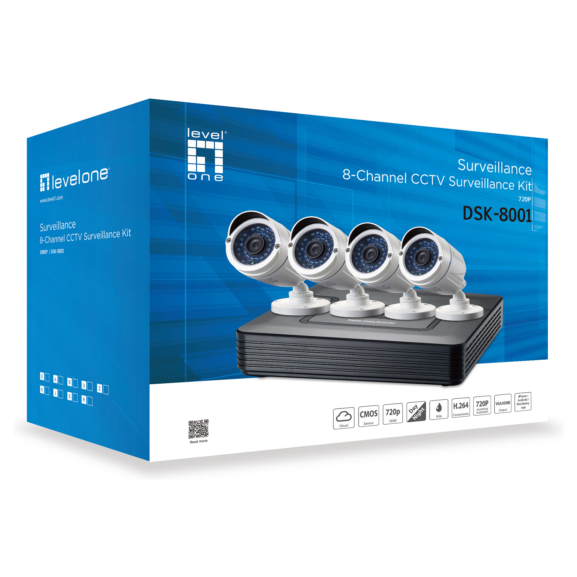 Kit për Kamera Sigurie Analog HD CCTV LevelOne DSK-8001 / 4x Kamera / DVR 8 Kanale / 2MP / BNC / IR 30m / IP66 - 2