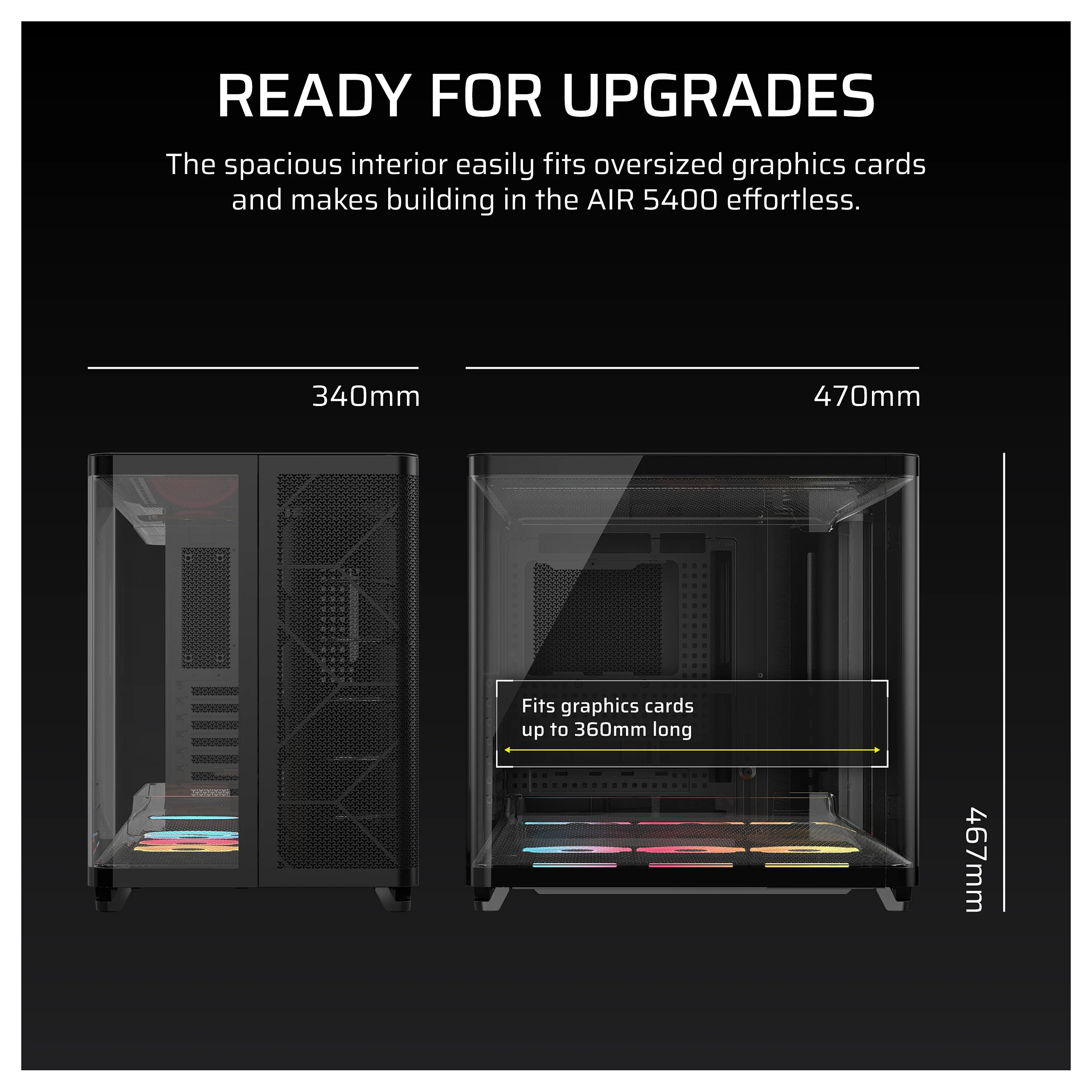 Kasë PC Corsair AIR 5400 LX-R RGB iCUE LINK / Midi Tower / E-ATX + ATX / 3x 120mm LX-R RGB Fan / Tempered Glass - Zezë - 11