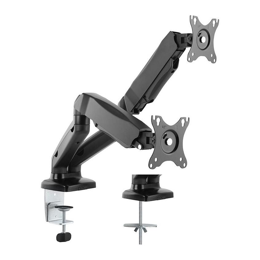 Mbajtëse për Monitor VALUE 17.99.1163 / 2 Monitorë / 12"-27" / 13kg / Gas Spring / 5 Nyje / Clamp-Grommet / Tilt -45° deri +90° - Zezë