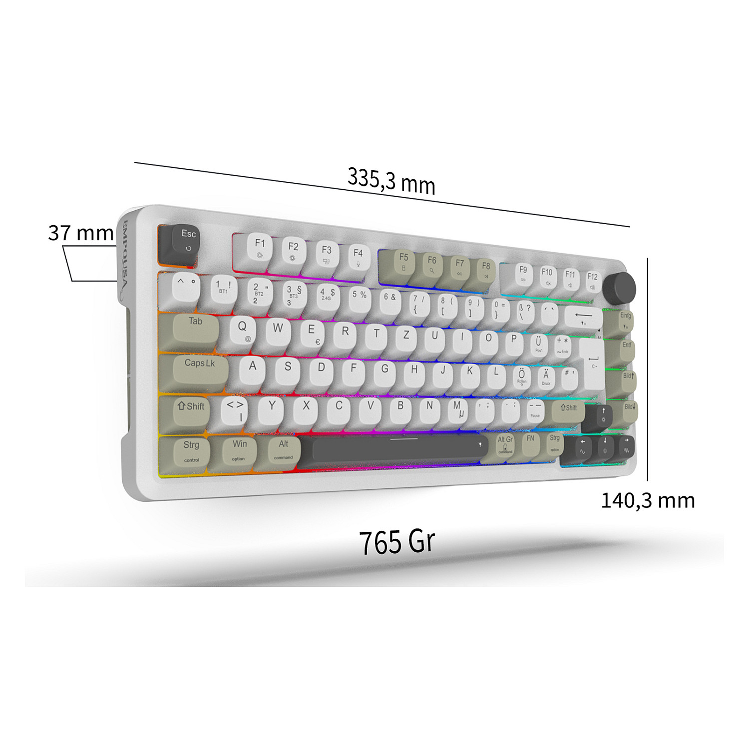 Tastierë Gaming Inca IKG-455 / Wired & Wireless / QWERTY / Mekanike / RGB LED / USB + RF Wireless + Bluetooth - Bardhë - 7