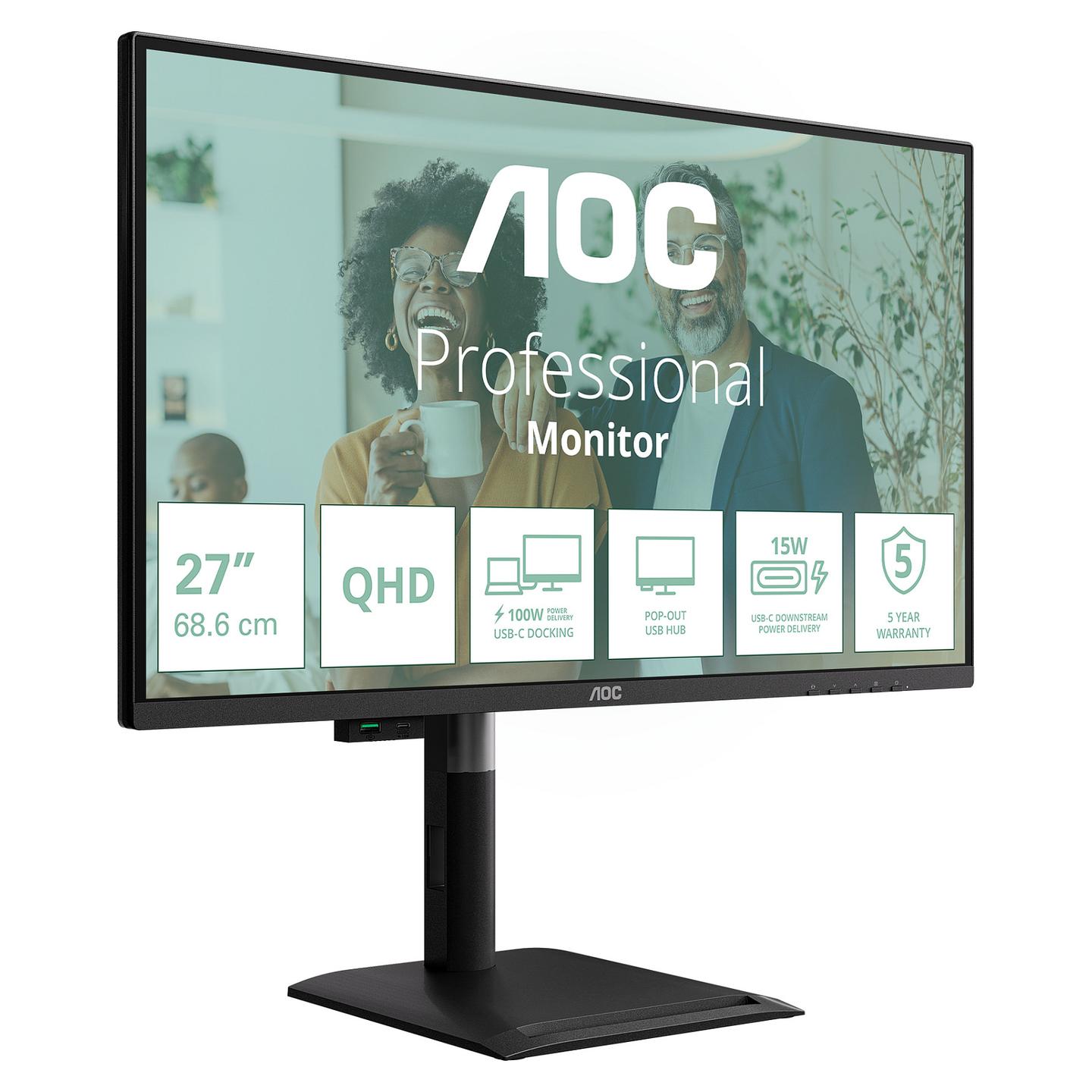 Monitor AOC Q27P4CV / 27" / QHD / 120 Hz / 4 ms / HDMI + DisplayPort + USB-C - Zezë - 3