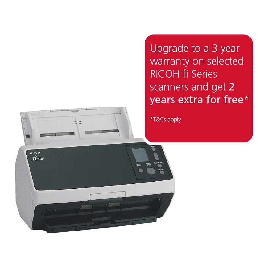Skaner Ricoh fi-8170 / A4 / Dual CIS / 600 × 600 DPI / Duplex / 70 ppm / 140 ipm / ADF 100 Fletë / 10.000 Fletë/Ditë / USB 3.2 / Ethernet - Gri e errët/Bardhë - 2