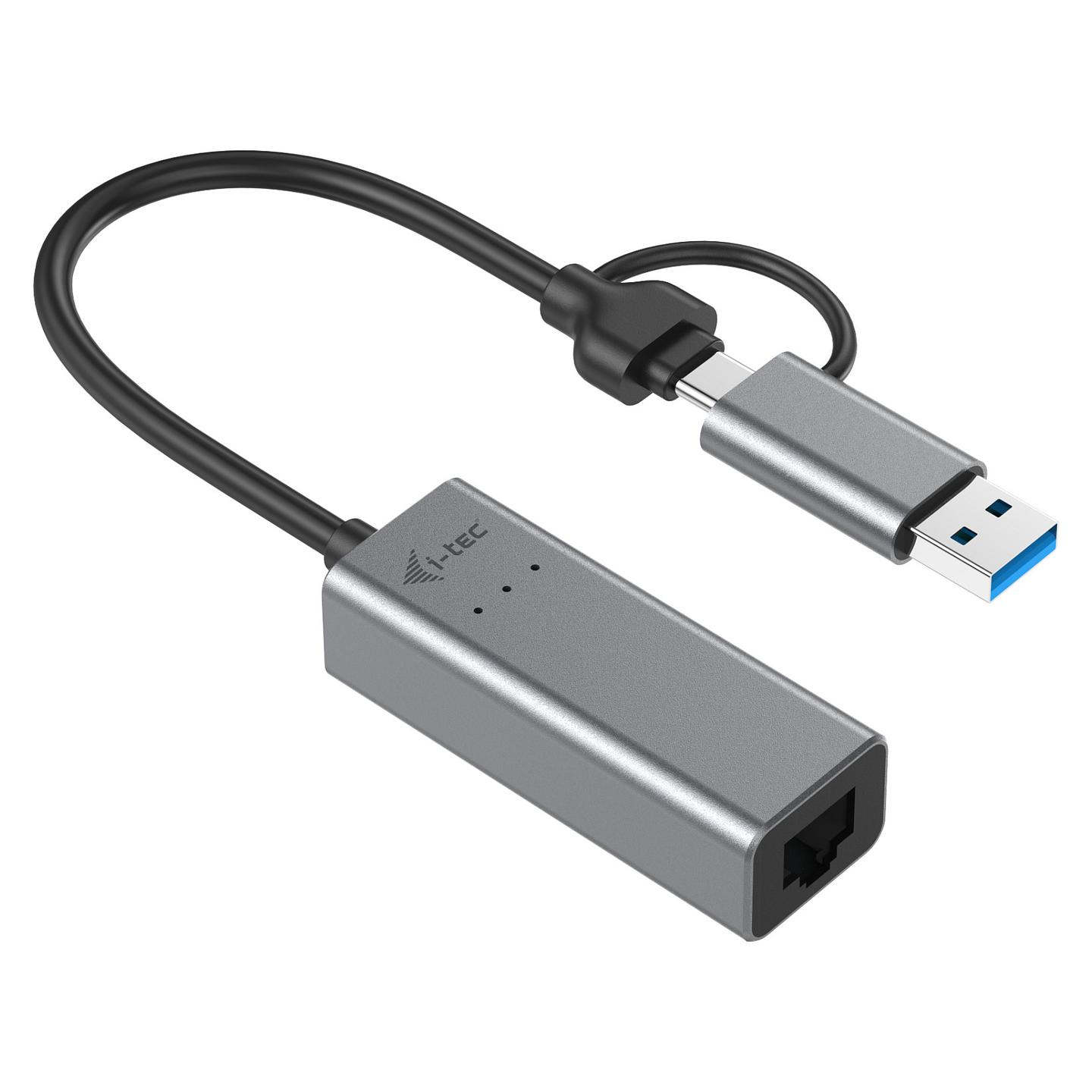 Adapter Rrjeti i-tec C31METAL25LAN, USB-C/USB-A, RJ45, 2.5Gbps, 10/100/1000/2500Mbps, Realtek RTL8156B, Metal - Gri